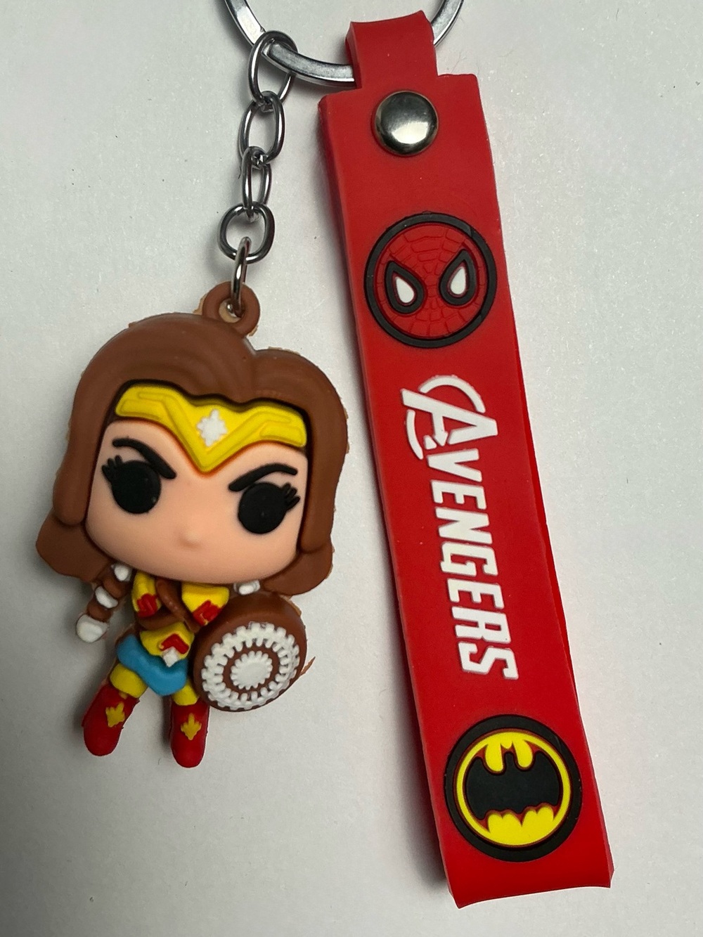 Wonder Woman Style Superhero Keychain with Red Wrist Strap